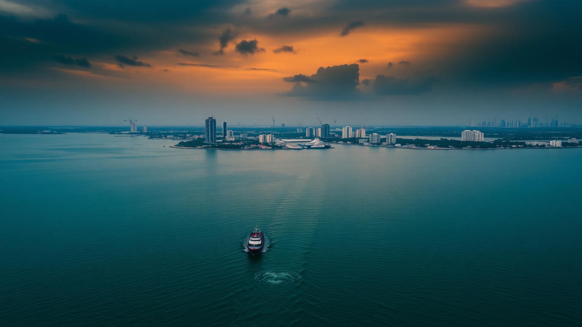 Aerial view of Lagos lagoon at dusk